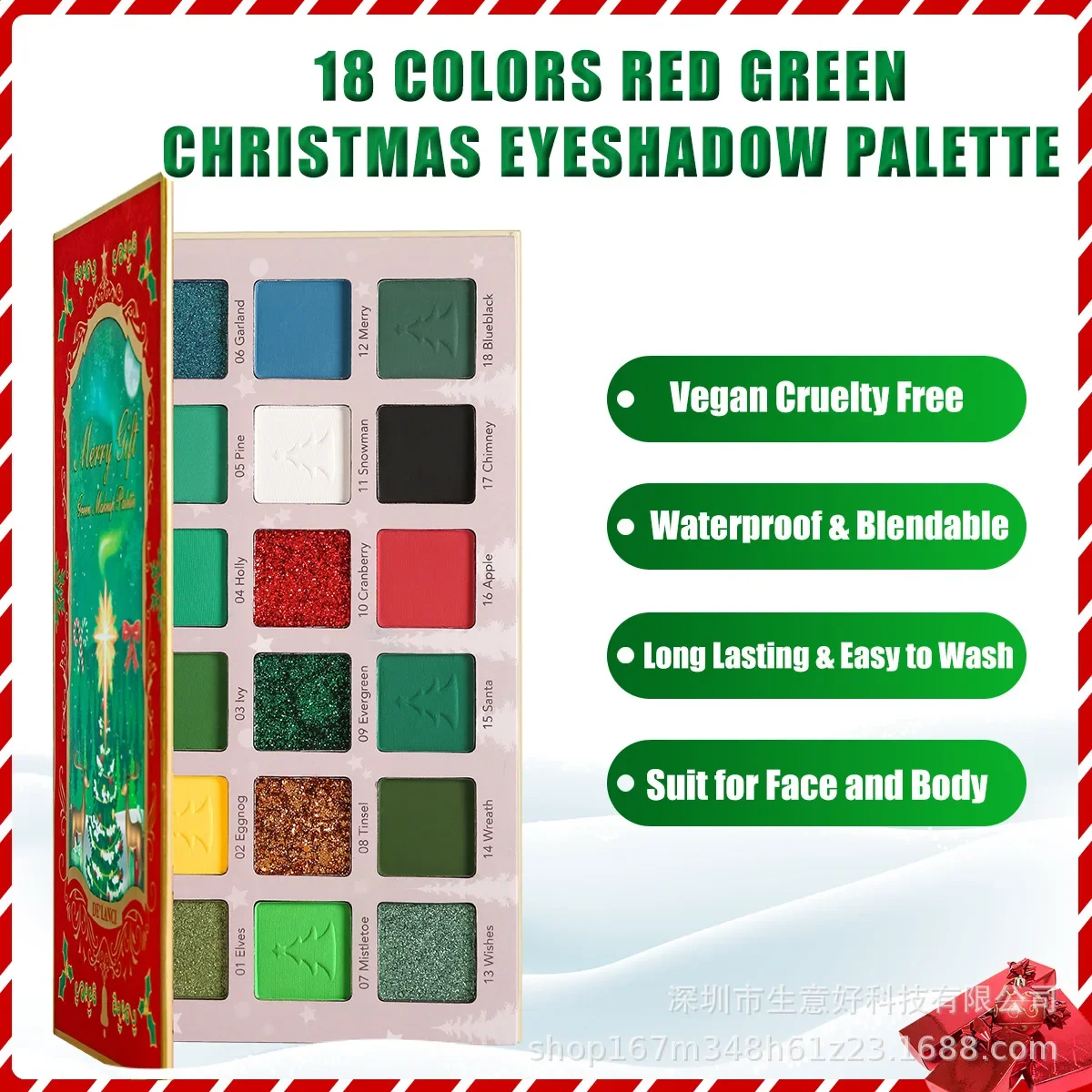 DE'LANCI 18-Color Eyeshadow Palette Christmas Red & Green Series Ice & Snow Blue Series for Eye Makeup Artistry