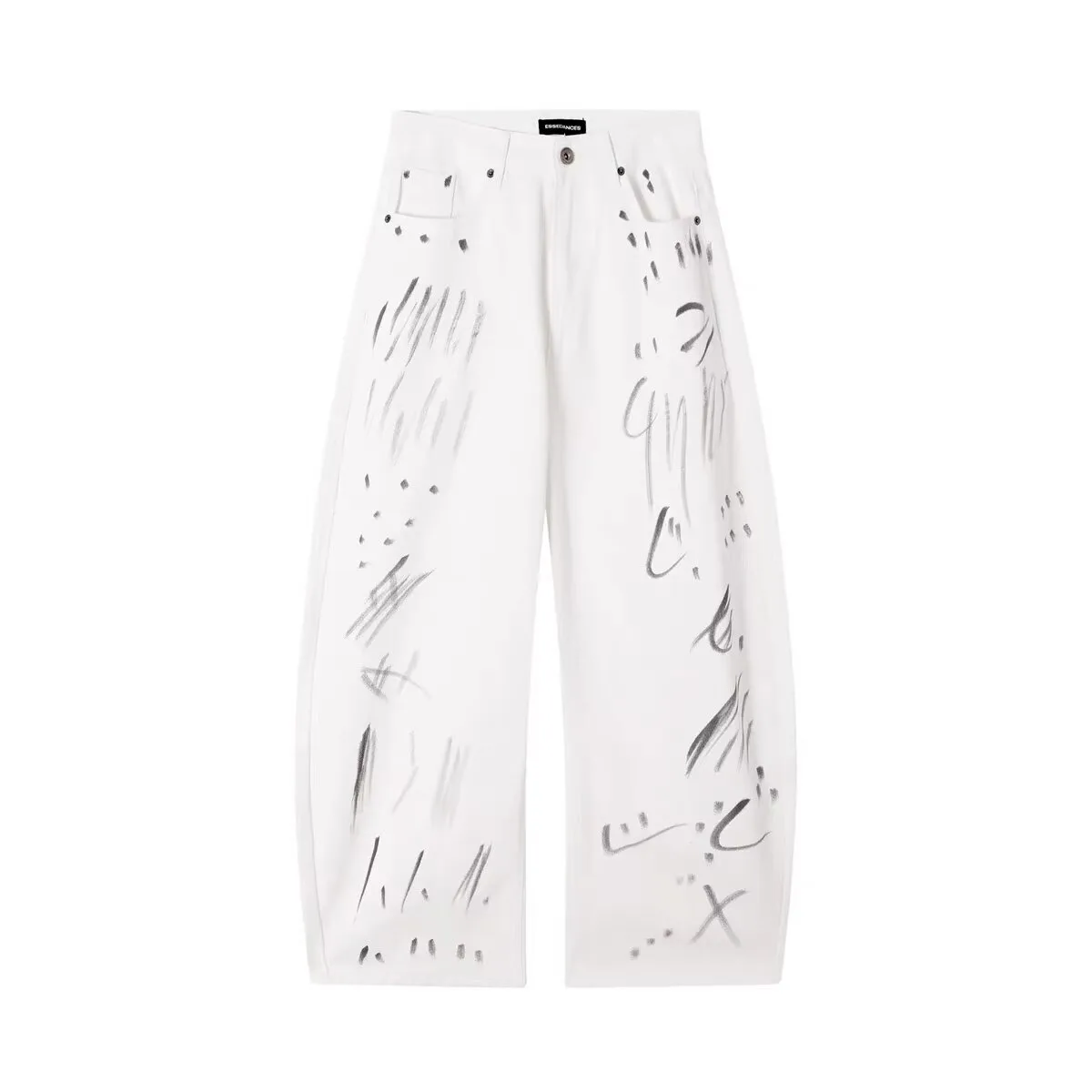 White Graffiti Dyed Wide Leg Jeans Men Women Design Sense High Street Cleanfit Casual Loose Straight Cotton Denim Jeans