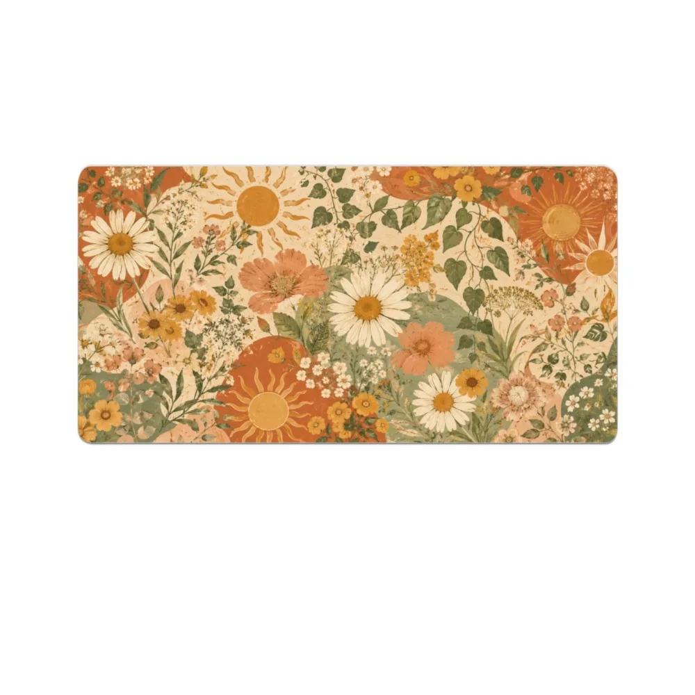 Retro Sunflower Pattern Full-Size Table Mat Office Gaming Extra Large Mouse Pad Anti-Slip Waterproof Multi-Sized Desktop Mat
