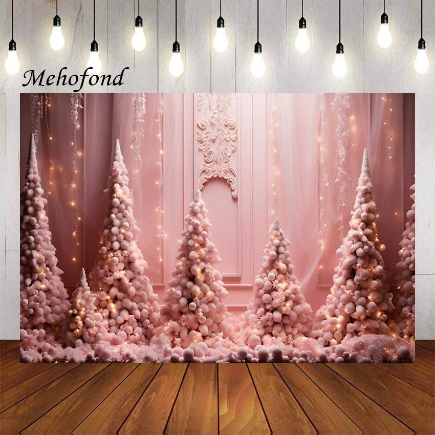 Mehofond Photography Background Christmas Pink Glitter Xmas Tree Holiday Party Kids Family Portrait Decor Backdrop Photo Studio