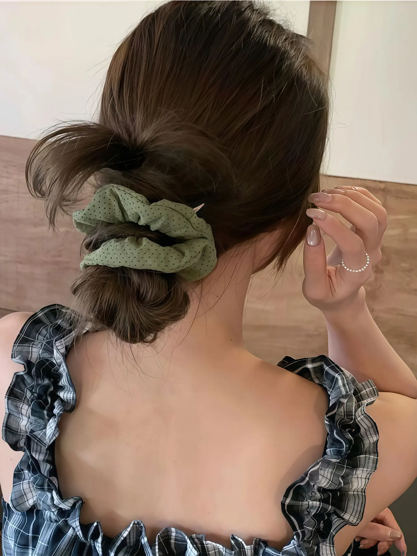 3PCS  Retro early autumn cotton polka dot small waistband hairband ponytail elegant hair tie