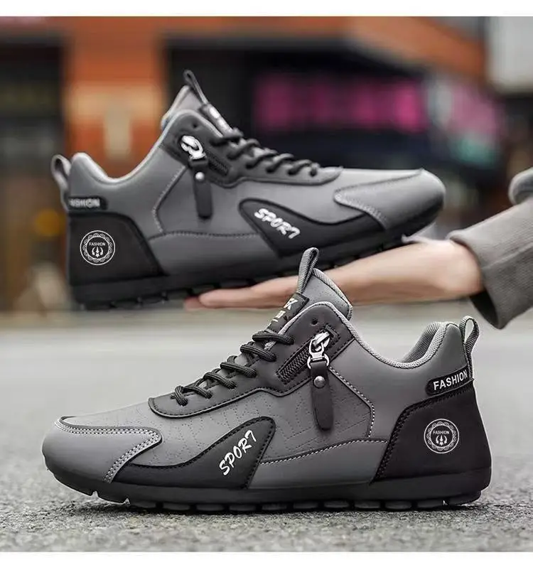 Herren Casual Sneakers Winter Freizeitlaufschuhe Leder-Obermaterial Flache Sohle Wasserdicht Weiche Sohle Vielseitige Freizeit-Sportschuhe – Detail 11
