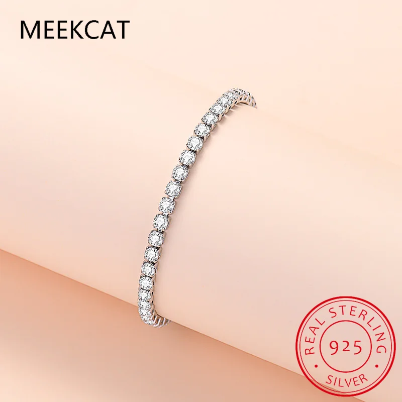 

Each 2mm All Zircon/moissanite Tennis Bracelet for Women Man Adjustable Pulseiras De Prata Chain 925 Sterling Silver Jewelry
