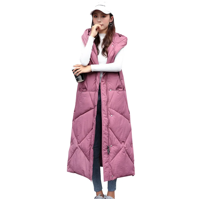 2023 New Women Autumn Winter Female Hooded Sleeveless Outwear Long Waistcoat Korean Loose Warm Thick Cotton Padded Vest Overcoat