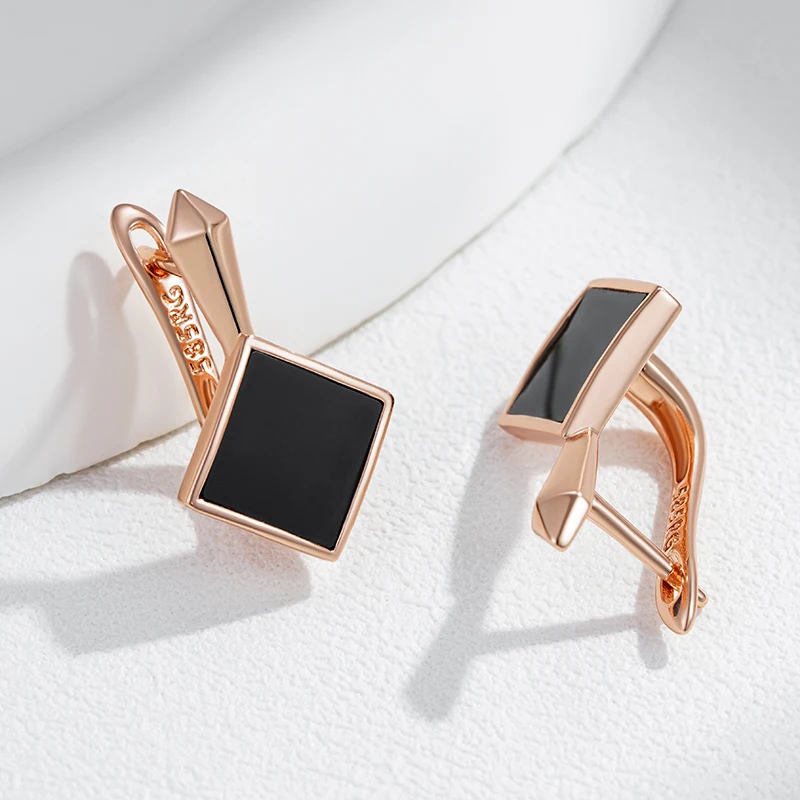 Kinel Hot Square Black Stone Dangle Earrings for Women Fashion 585 Rose Gold Color Accessories High Quality Daily Fine Jewelry