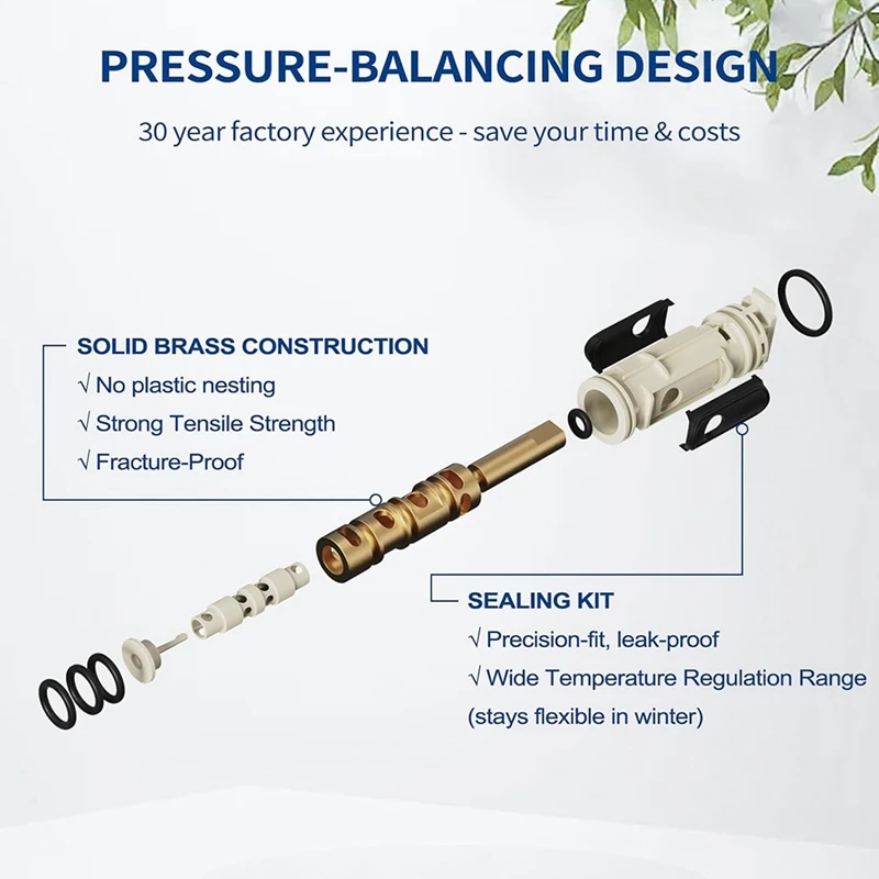 DT19 Pressure Balancing Valve Core Kit 1222 with 116653 Handle Adapter Removal Tool for Moen Tub Shower Faucet Repair