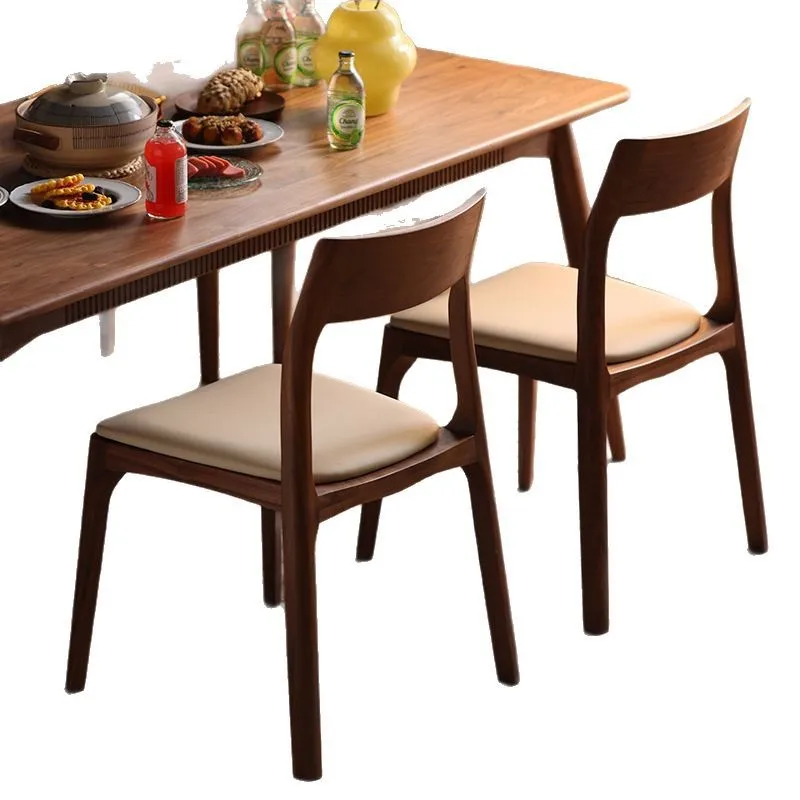North American black walnut dining chair Nordic solid wood modern simple back chair soft bag chair restaurant furniture dining