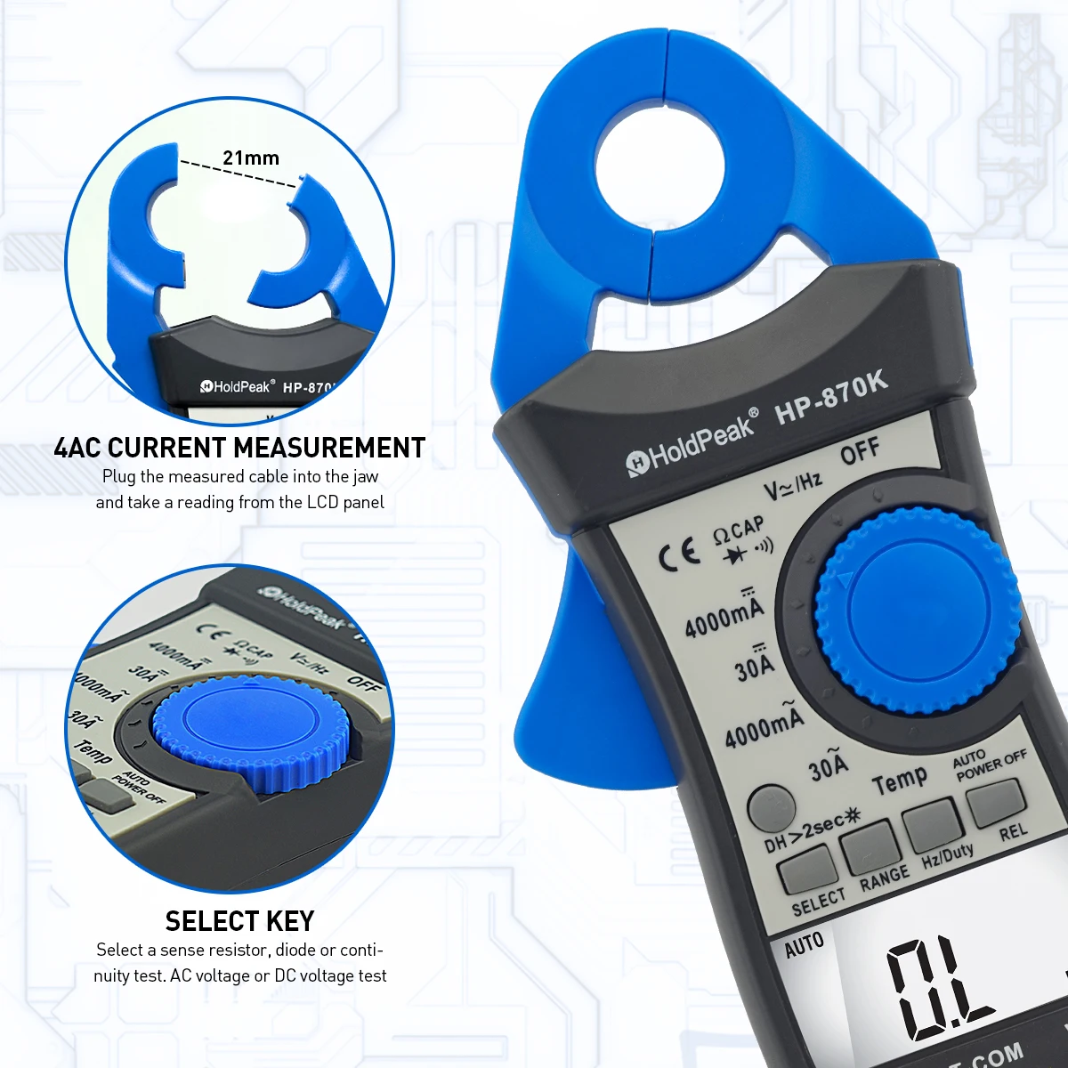 Digital Clamp Meter 3999 Counts Auto Range 1000V 30A AC DC Multimeter Voltage Current Tester