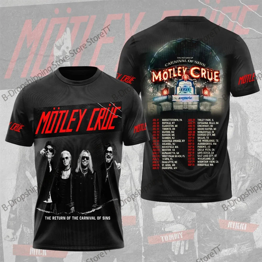 New 2026 Rock Band Motley Crue Tour 3D Print T-shirt Men Women Fashion Hip Hop Short Sleeve Tops Tees Oversized Mens Clothing