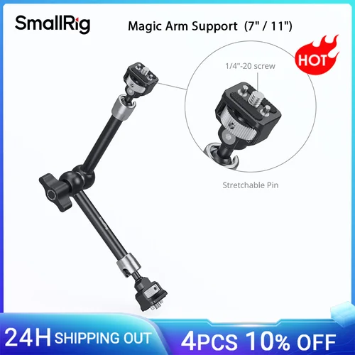 Soporte de brazo mágico SmallRig de 7/11 pulgadas con tornillos de 1/4 ""-20 y pines retráctiles para monitores, luces de vídeo, teléfonos inteligentes y cámaras de acción