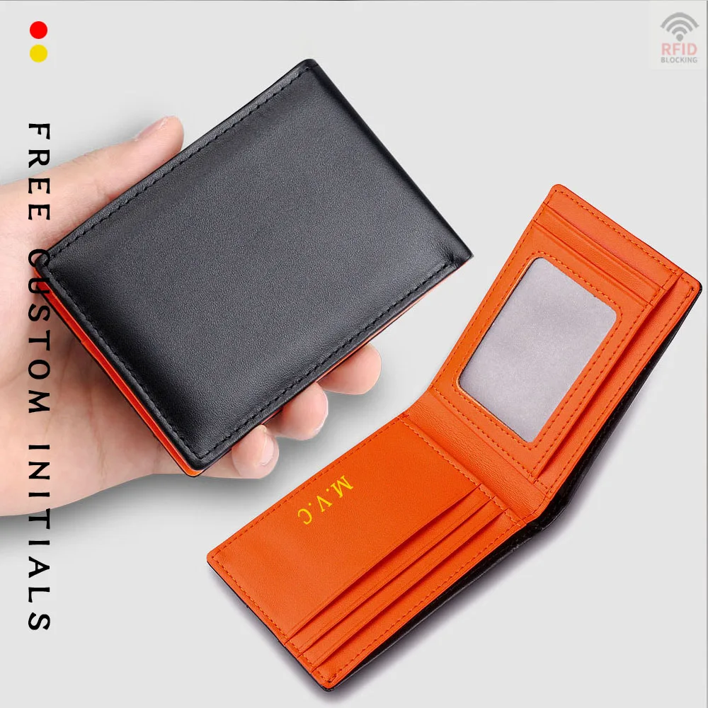 Kostenlose maßgeschneiderte Retro-Leder-Geldbörse mit Initialen-Buchstaben, ultradünn, für Herren, modische RFID-Geldbörse, kleine Pickup-Karte aus Rindsleder