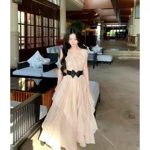 French Vintage Elegant Princess Dress Women Spring Bow Design Evening Party Midi Dress Female Fairy Birthday Party Chic Outfits