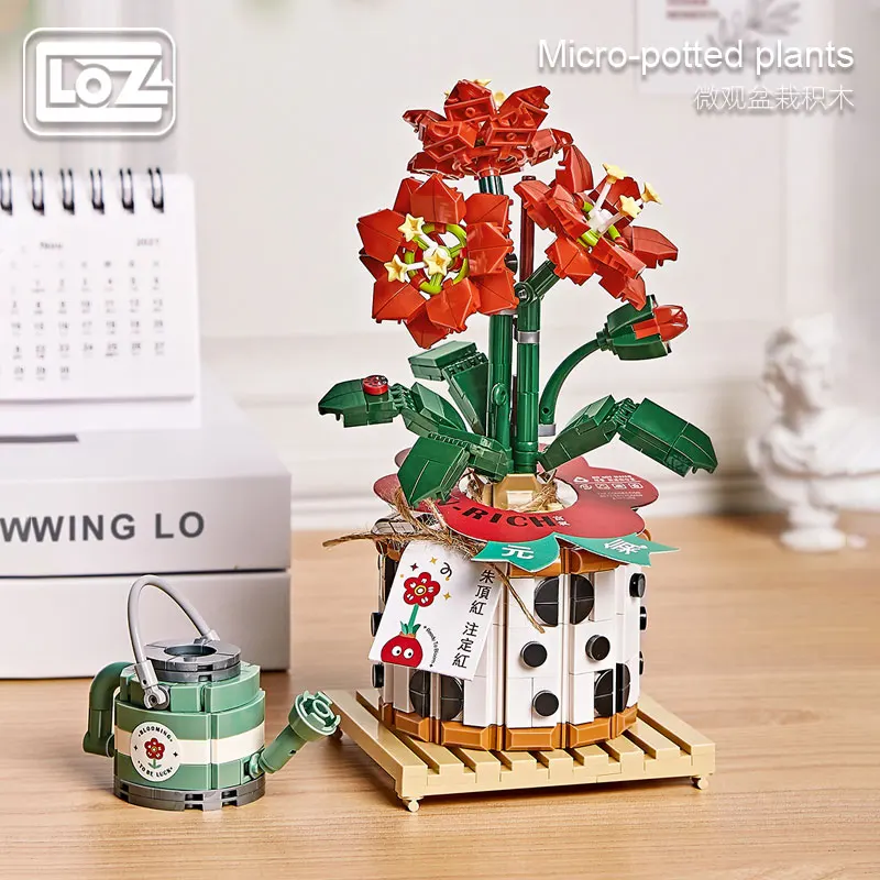 Loz Preserved Fresh Flower Bouquet Potted Building Blocks Desktop Decoration Puzzle Assembled Berry with Troubles Doomed Red