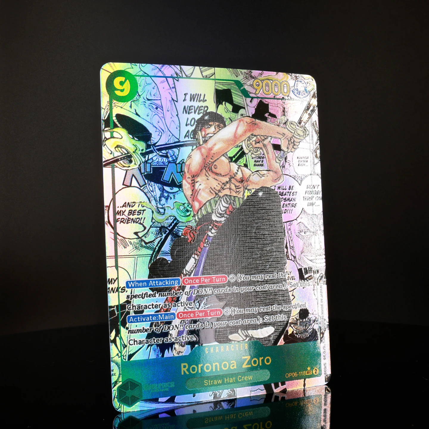 One Piece TCG OPCG English Zoro Manga Card OP06-118 Zoro 9 Cost Green Zoro Textured Foil Card