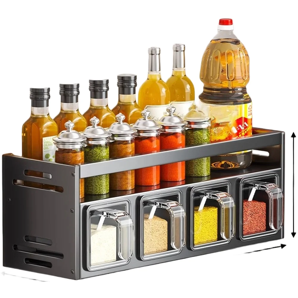 Aluminum Wall Mount Seasoning Rack for Kitchen Storage No Drill Setup Multi Section Design Space Aluminum Material Durability