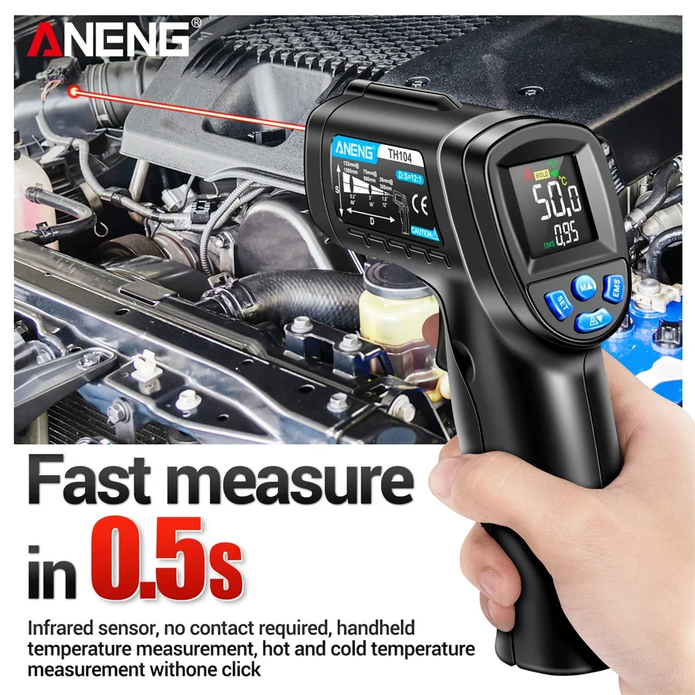 ANENG Imager VA Suhu Genggam Inframerah 50~550 ℃   Alat Pirometer Meter Layar Termal Termometer Sensor Laser IR Baru TH104