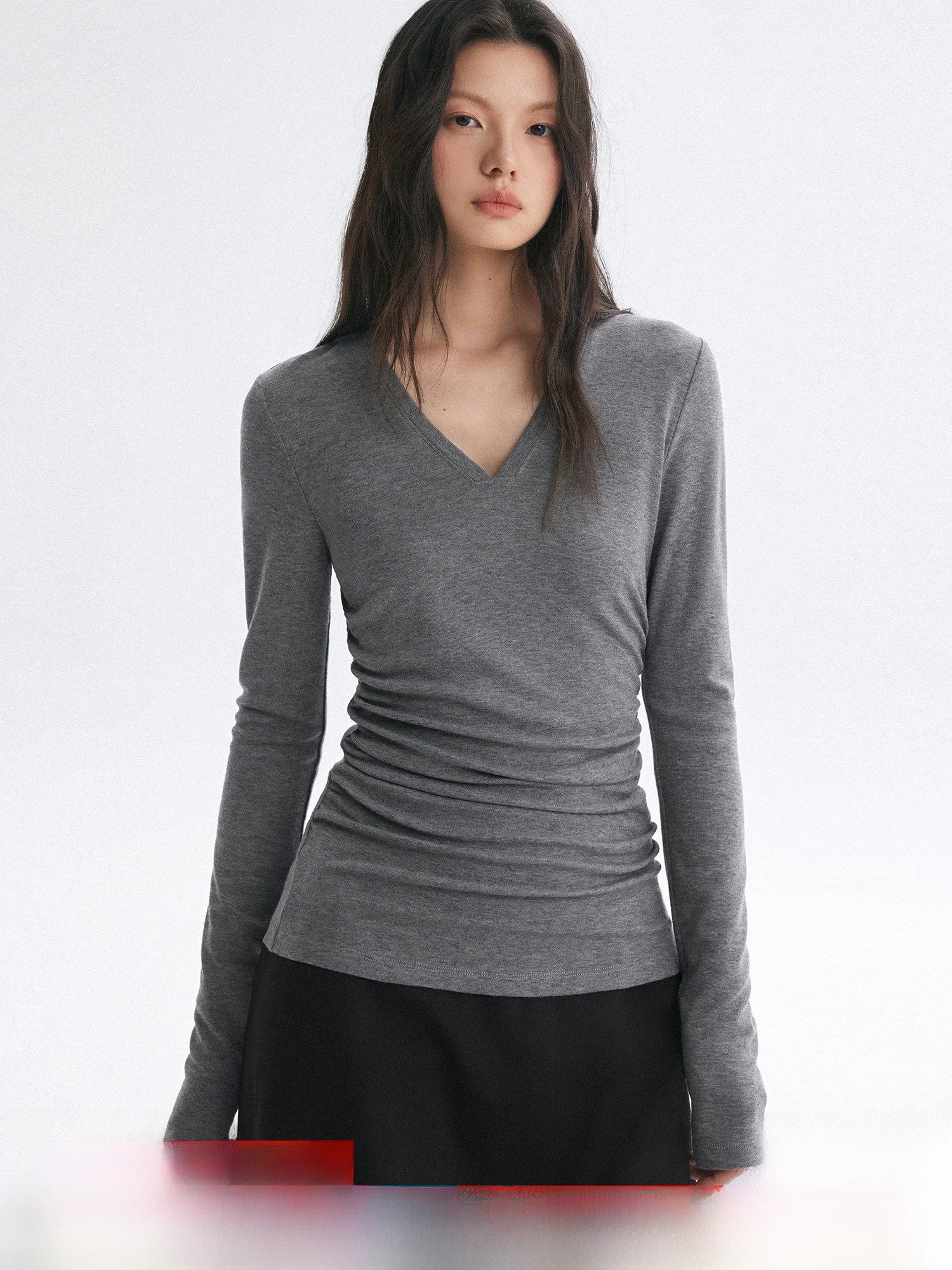 

Bymolycho Deconstructed mat V-Ne Pleated Long Sve Women's T-irt Slim Fit Base Layer irt Top Spring Commute Daily