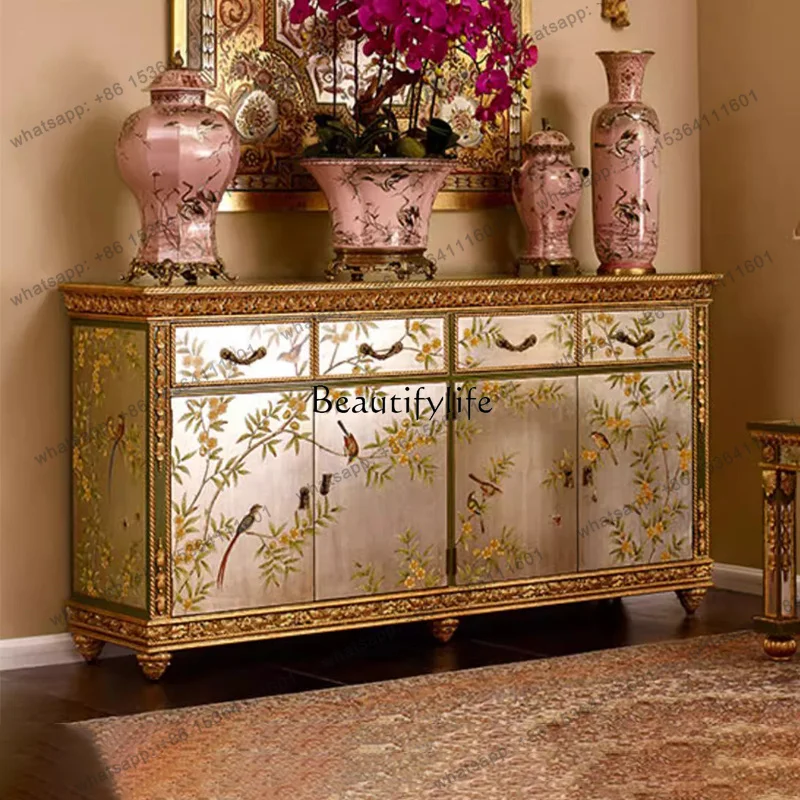 jj5 French retro solid wood painted entrance cabinet decorative storage European multi-functional storage shoe cabinet