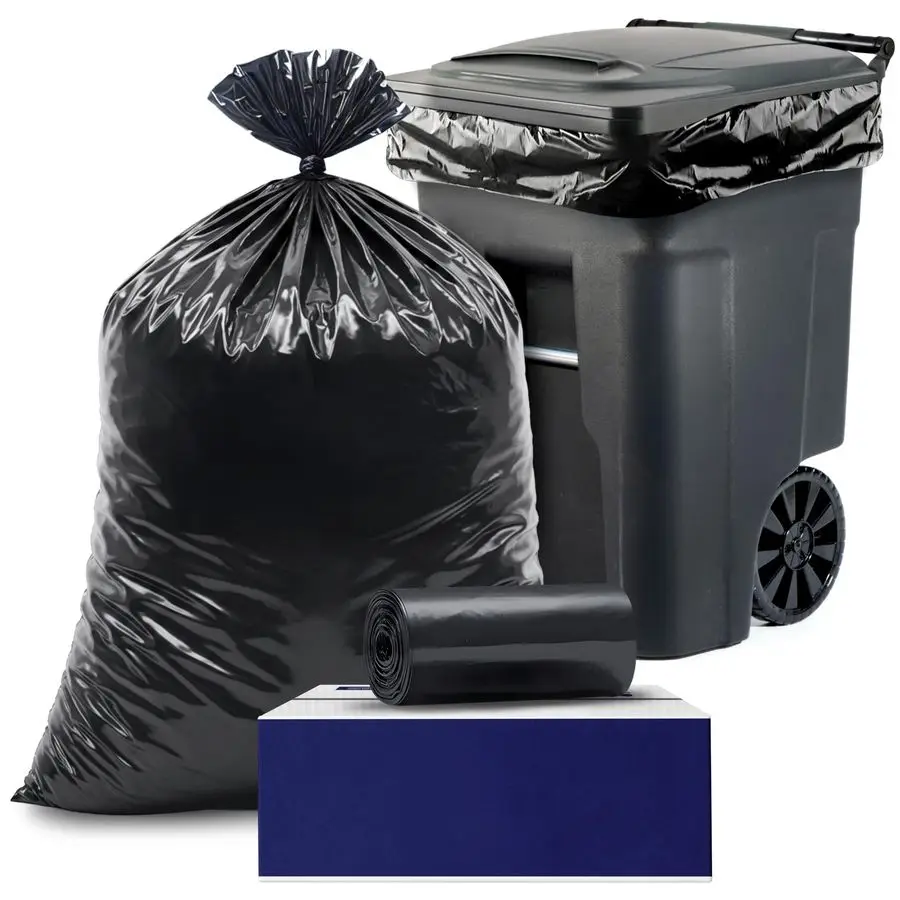 

6465 Gallon Trash Can Liners for Toter 1.2 Mil Black Heavy Duty Garbage Bags Rolls 50 x 60 100 Count