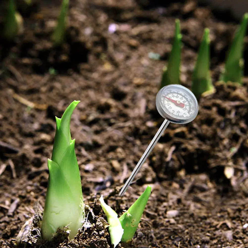 Stainless Steel Soil Thermometer Stem Read Dial Display 0-100 Degrees Celsius Range For Ground Compost Garden Supplies