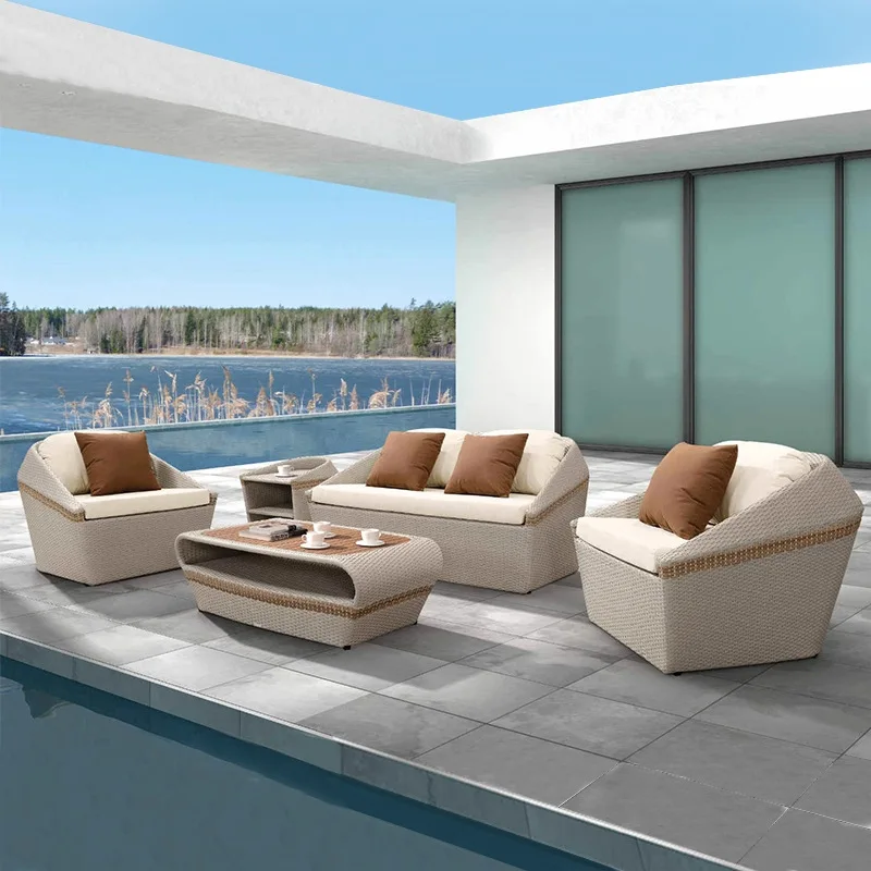 Outdoor Sofa Combination, High-end Villa Leisure Outdoor Sofa, Rattan Outdoor Garden Courtyard Model Room Furniture