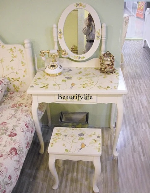 

Country American hand-painted princess dresser makeup table pastoral style solid wood