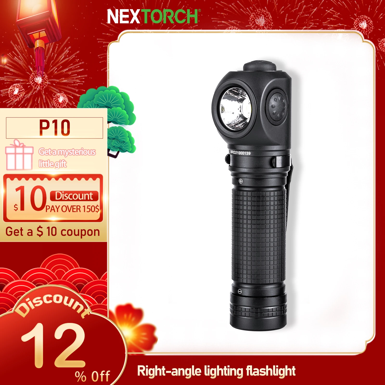 Nextorch P10, Tactical Duty Flashlight with Multiple Light Sources, 1400 Lumens 90 Degree Right Angle Torch Light