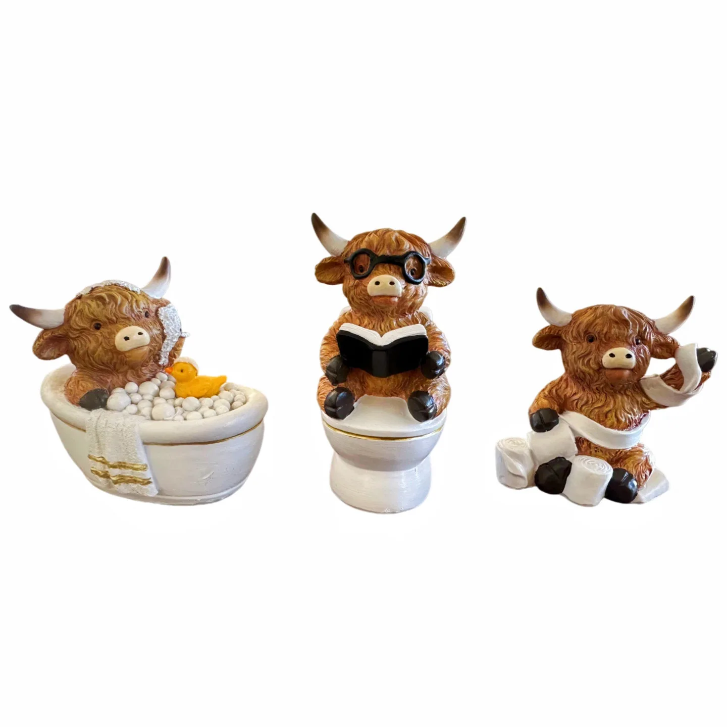 Highland Cow Figurine Highland Cow Bathtub Toilet Tissue Ornament Bathroom Decor Kitchen Home Table