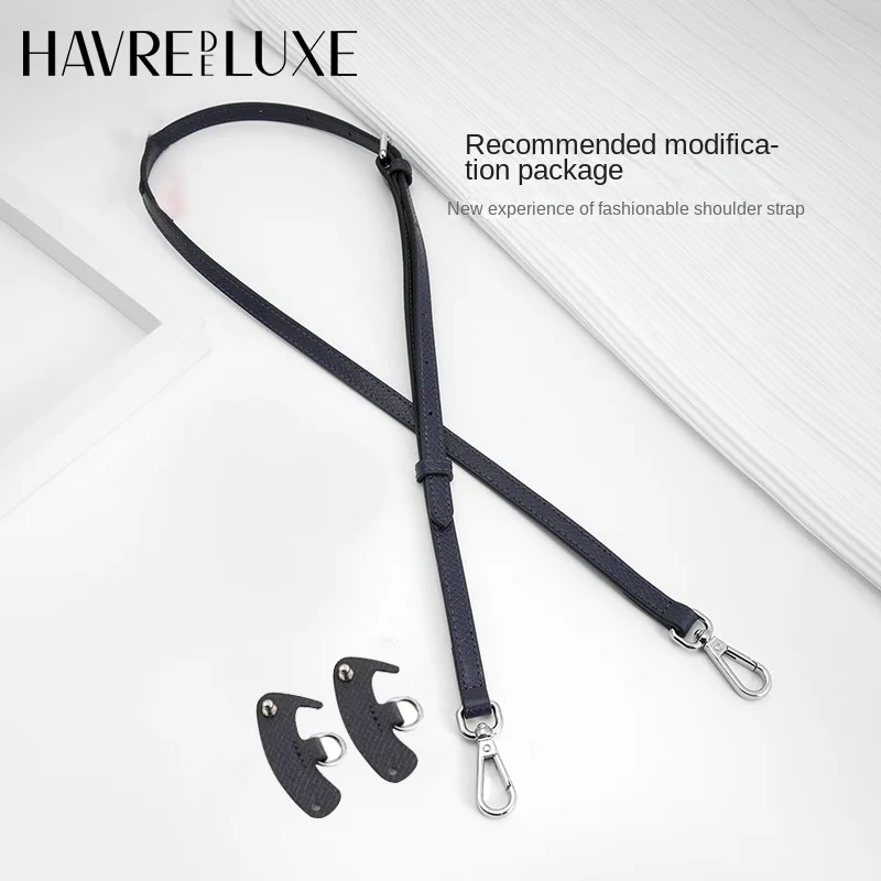 HAVREDELUXE Bag Strap For Longchamp Bag Dark Blue Short Handle Small Bag Free Of Punching Transformation Messenger Bag Belt