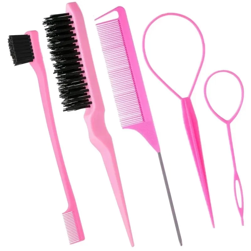 Juego de 5 peines de peluquería: Peine de cola puntiaguda, cepillo de cejas de doble cabezal, peine rizador de triple fila, herramientas de estilismo para salón
