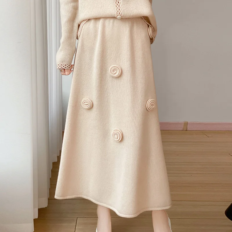 

FRSEUCAG, модная новинка 2025 года, женская трикотажная полуюбка из 100% шерсти, мягкая и удобная осенне-зимняя женская длинная шерстяная юбка