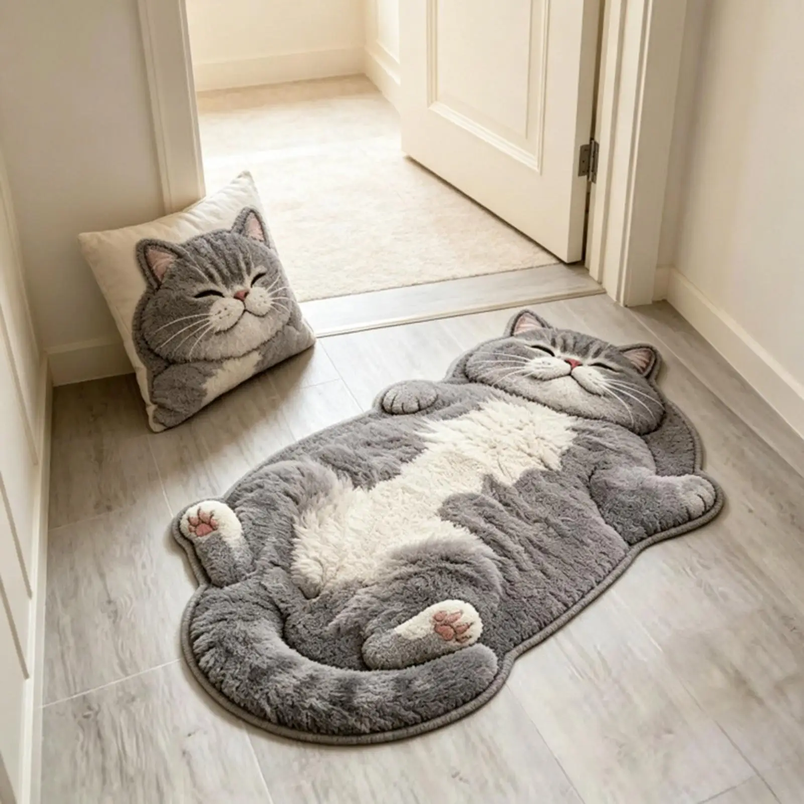 Cat Bath Mat Faux Cashmere Absorbent Entryway Doormat Soft Animal Floor Mat for Homeowners Dwellers Renters Home Office Dorm