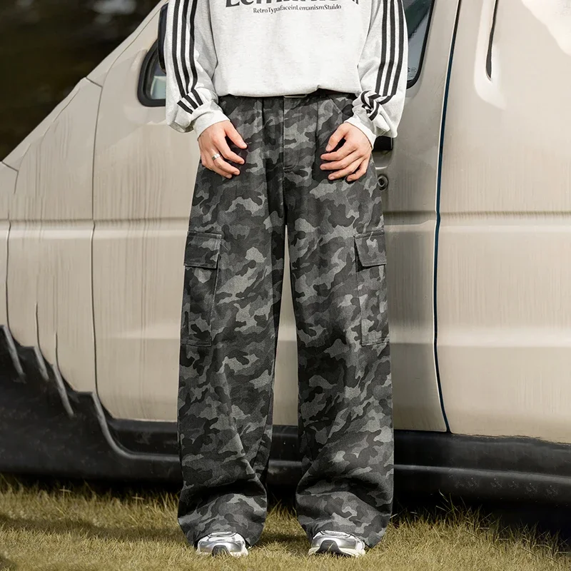 TFETTERS Large Pocket Camouflage Cargo Pants Men Casual Outdoor Climbing Straight Loose Wide-leg Pants 2025 Autumn Men's Wear