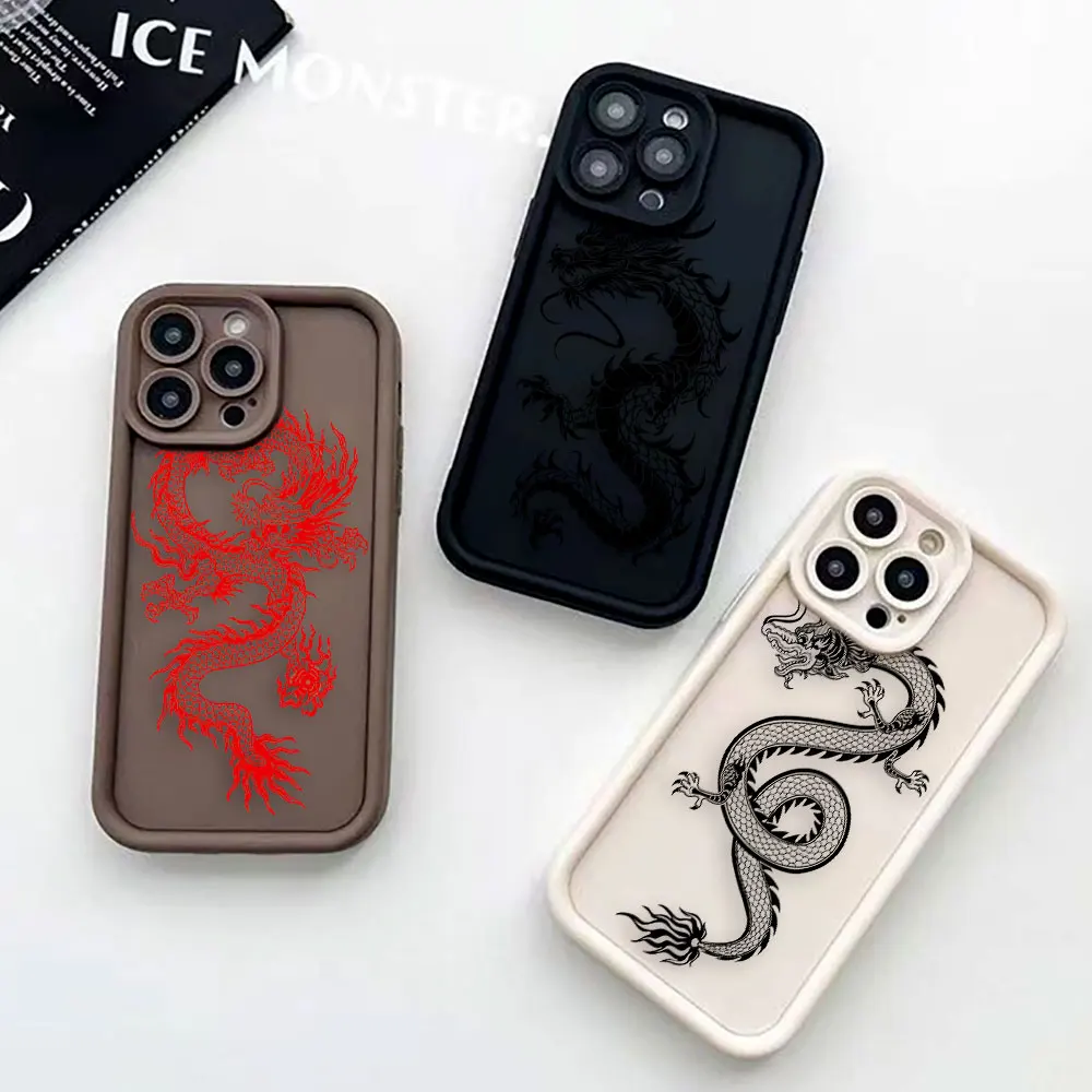 Art Line Dragon Luxtury Phone Case For iPhone Apple 15 14 12 13 11 Pro 8 7 SE Plus X XR XS Max Silicone Case Funda Capa Shell