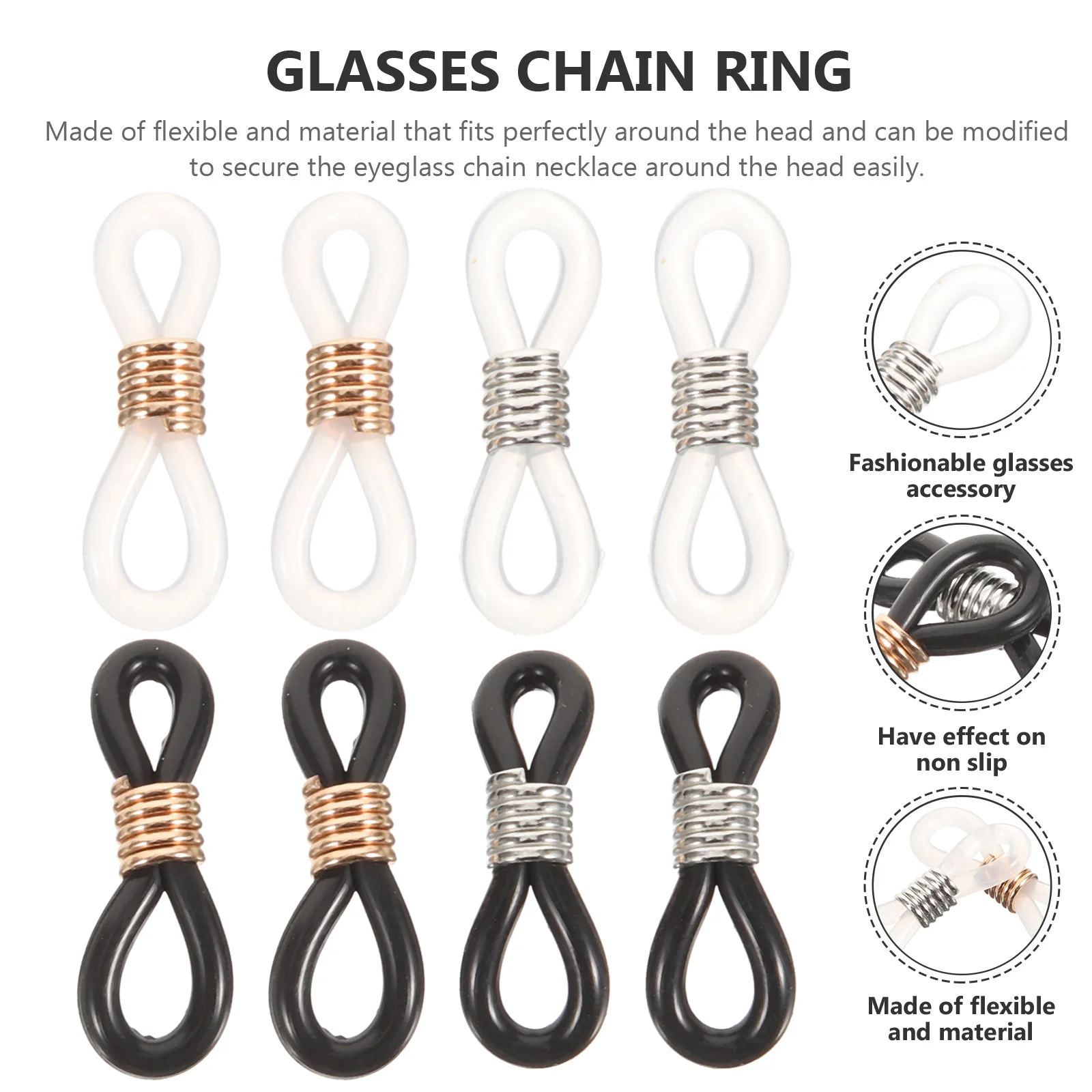 

100Pcs Silicone Glasses Chain Rings Adjustable Eyeglass Holder Buckles Non-Slip Eyewear Cord Accessories for Glasses Chain