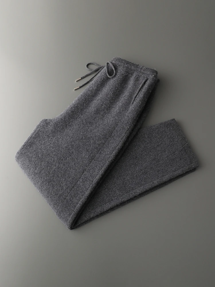 

Yoyoselect Autumn Winter Men's 100% Cashmere Machete Pants Smart Casual Thick Warm Banana Trousers Elastic Waist Cashmere Pants