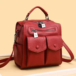 2024 Crossbody Backpack Women Fashion Casual Multi-Functional Leather Soft Leather Square Personalized Shoulder Messenger Bag