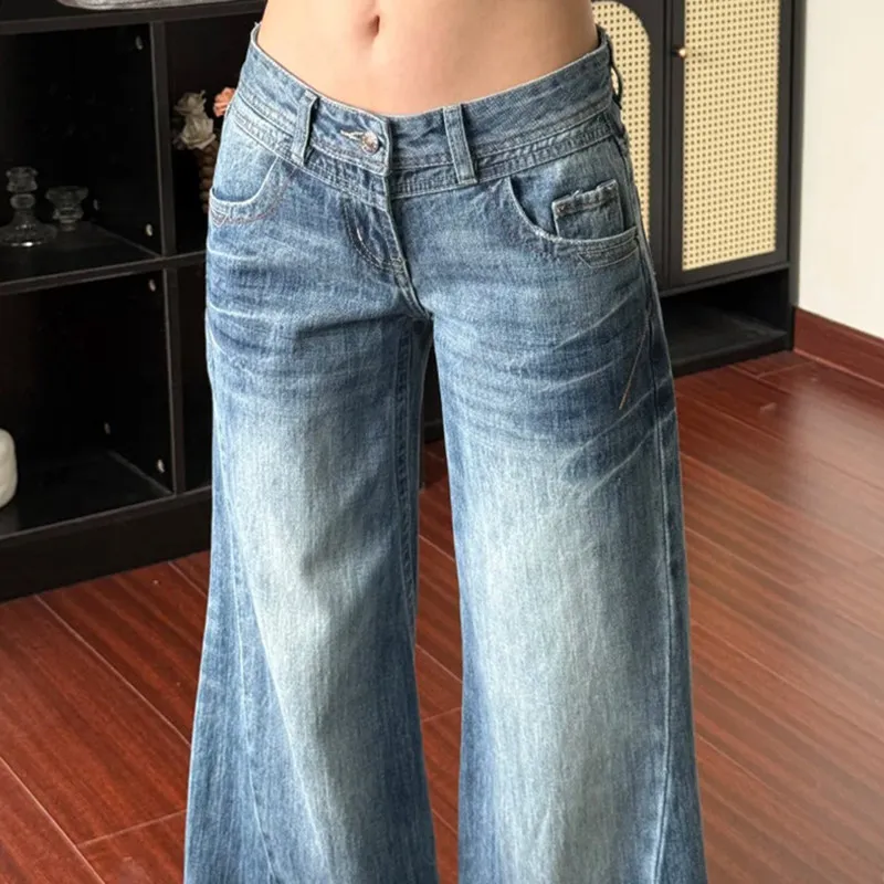 Low Waist Wide Leg Denim Jeans Women's Fall New Style Loose Micro Flared Pants American Retro Style Ladies Fashionable