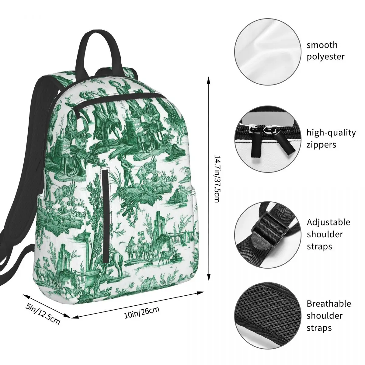 Vintage French Toile De Jouy Motif (8) Backpack Student BookBag Boys Girls School Bag Laptop Shoulder Bags Men Women