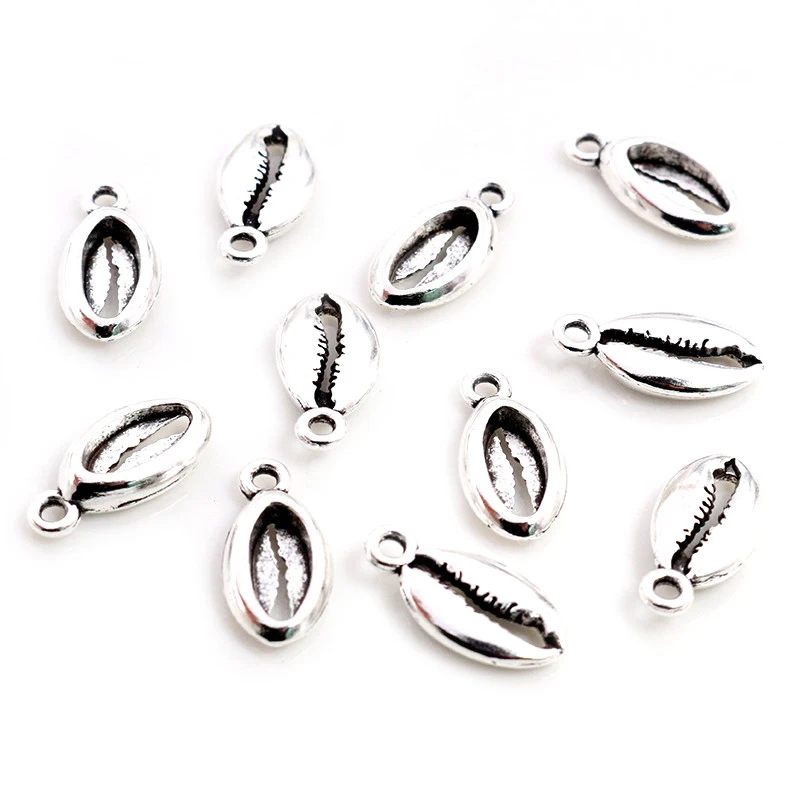 15pcs Charms Bohemian Cowrie Conch Shell 17x8mm Antique Silver Color Plated Pendant Making DIY Handmade Tibetan Finding Jewelry