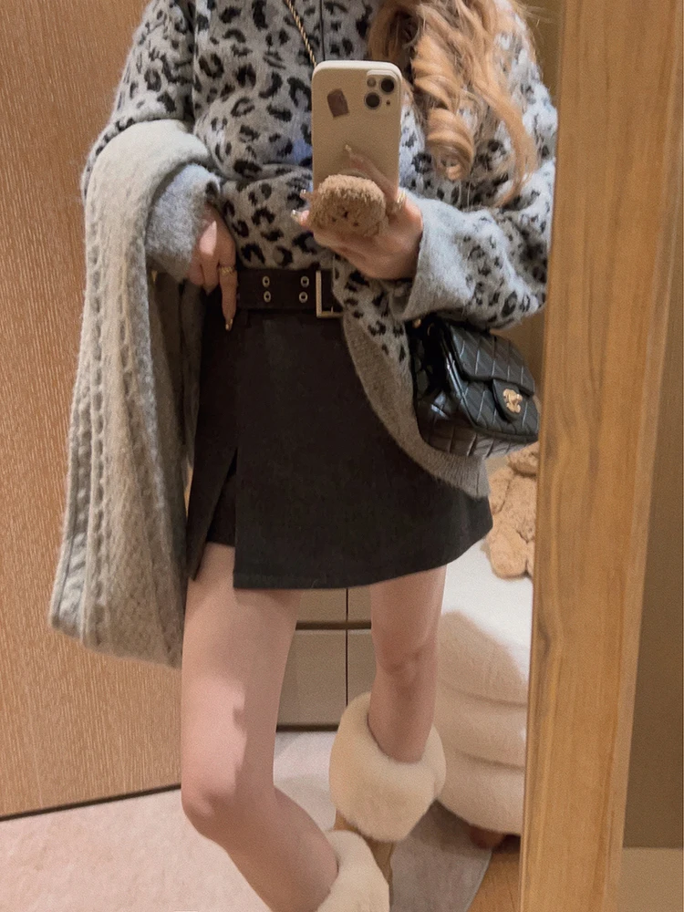 

Yukiss Thiened Woolen Skirt Pants f-length Skirts Apparent Leg Lengthening Fake Two-Piece Casual Sle for Ladies