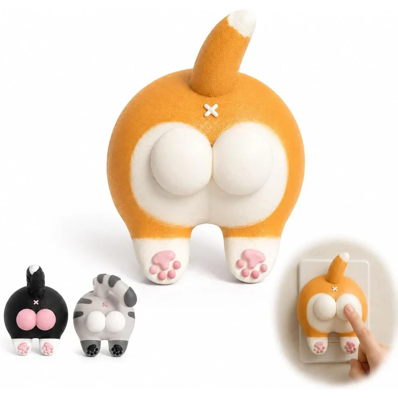 Cute Cat Butt 3d Switch Cover Creative Wall Decor Light Switch Sticker For Bedroom Living Room Home Decoration