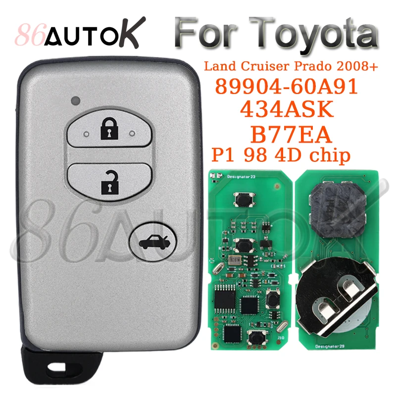 

Автомобильный ключ B77EA для Toyota Land Cruiser 2008+ 89904-60A91, умный дистанционный брелок с 3 кнопками P1 98 4D чип 433 МГц A433 с логотипом