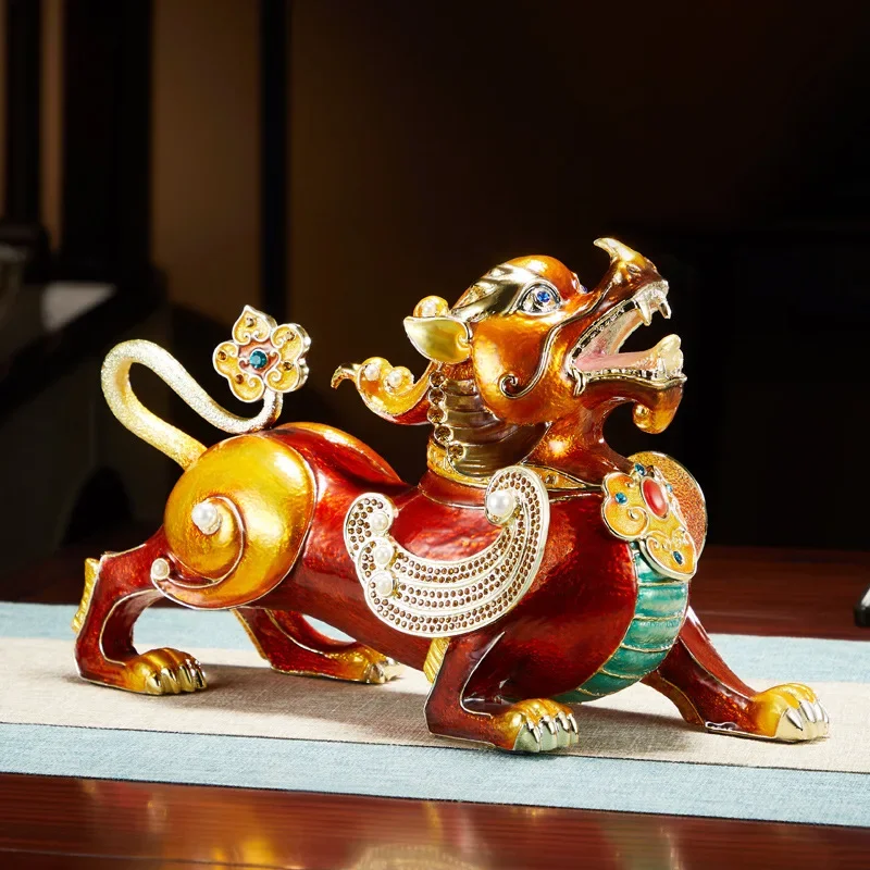 Lucky enamel color, a pair of Pixiu ornaments, living room entrance office, gathering wealth decorations