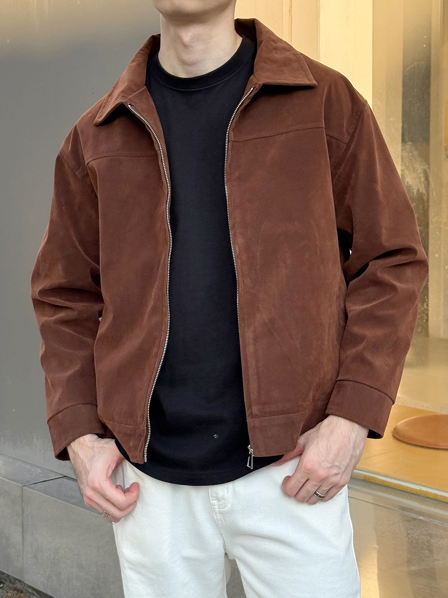 

Retro American Matte Suede Jaet Men's Spring Autumn Casual ort Sle Faionable Outerwear Youth ular Stand Fit