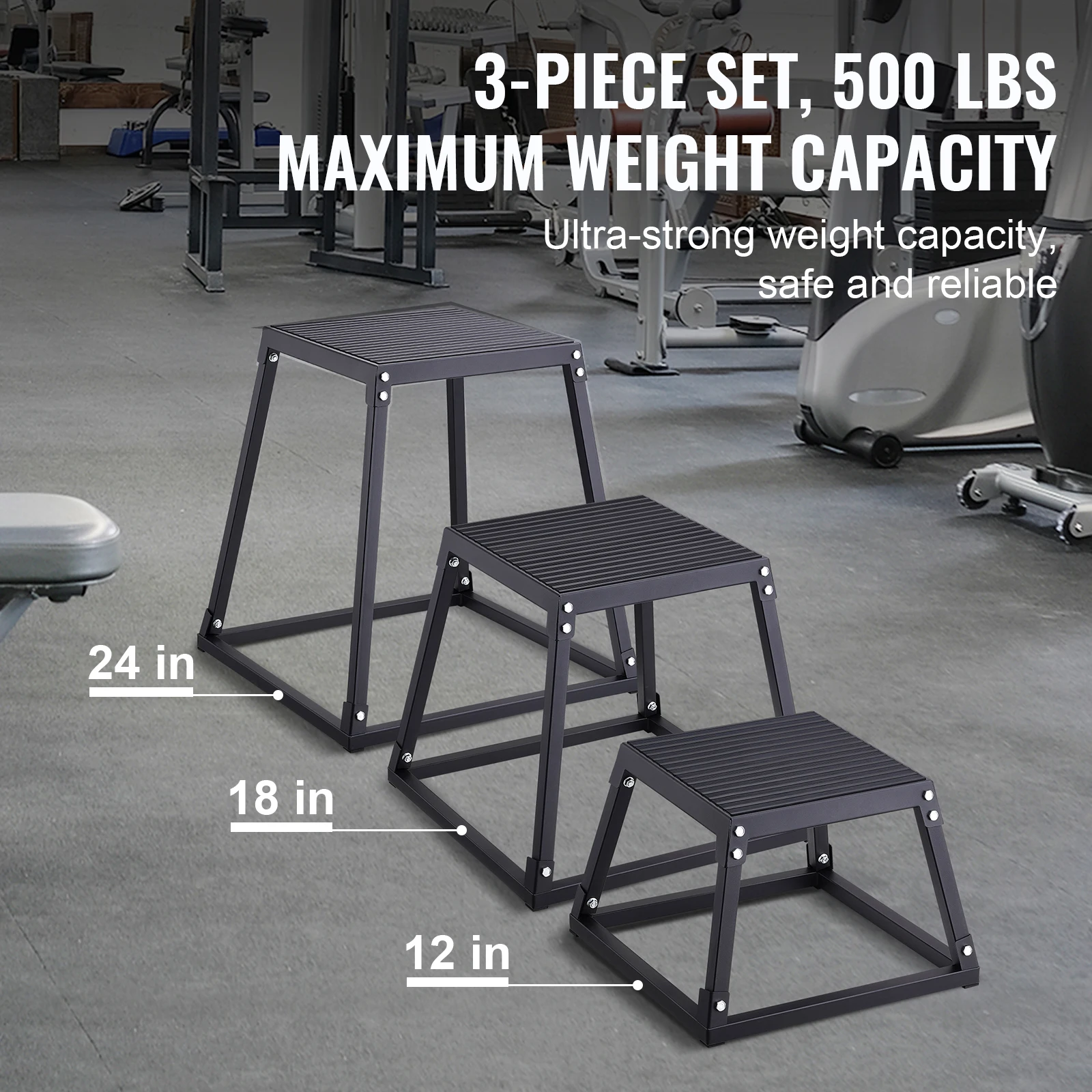SucceBuy 12/18/24/30inch Plyometric Jump Box Plyo Box Platform Black For Home Gym Training Conditioning Strength Training 3/4pcs