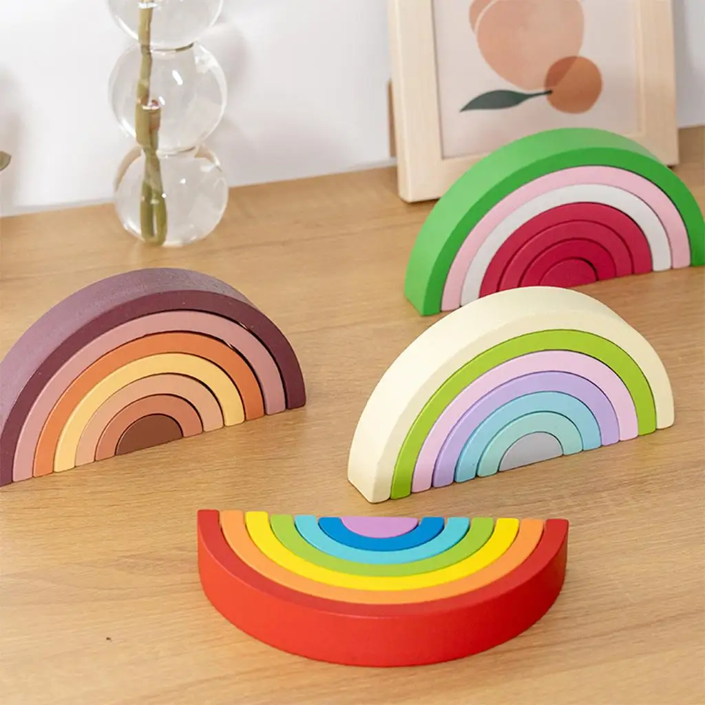 Wooden Rainbow Stacker Playset Color Stacking Toys Colorful Building Blocks for Activity Early Development Gift Baby Child