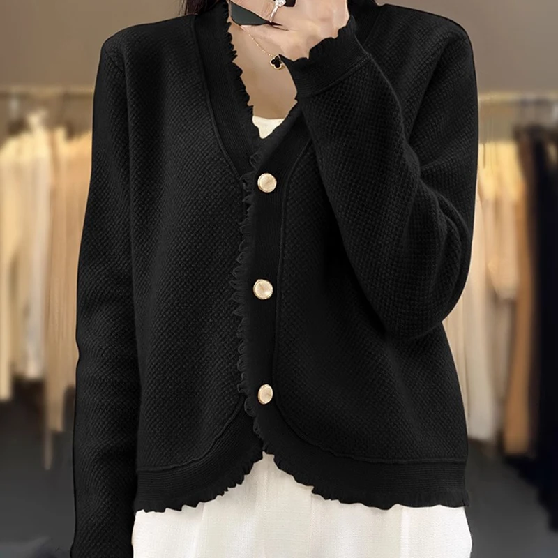 المرأة الخامس الرقبة سترة محبوك سترة قصيرة ربيع الخريف نمط جديد شرابة تصميم واحدة الصدر بلون سترة أعلى #4