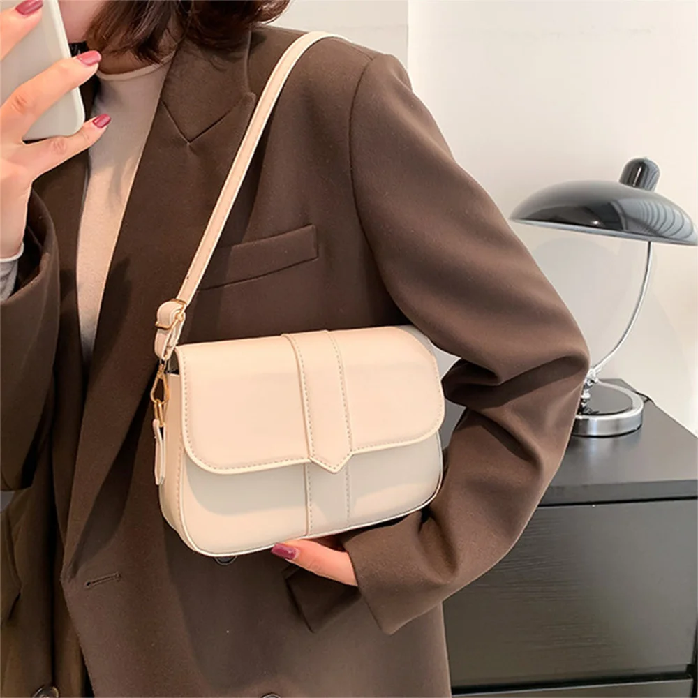 Fashion Shoulder Bag Women PU Leather Crossbody Bag Simple Solid Color Flap Messenger Bag Designer Handbags Trendy Saddle Bag