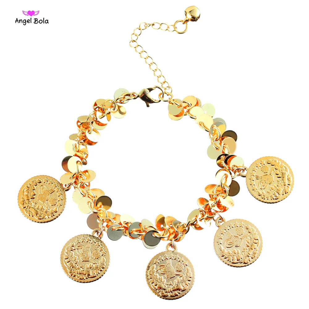 Женский браслет-цепочка с подвеской в виде монет